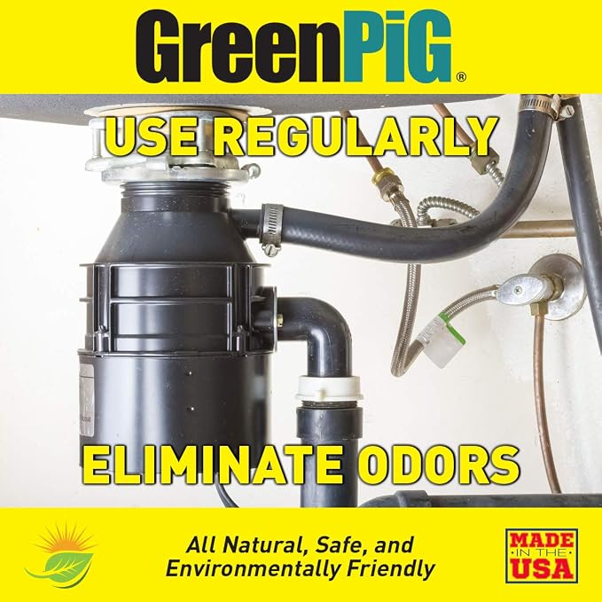 GREEN PIG Garbage Disposal Drain Deodorizer and Odor Eliminator, Destroys Odors, and Breaks Down the Causes for a Fresh, Clean Kitchen Environment