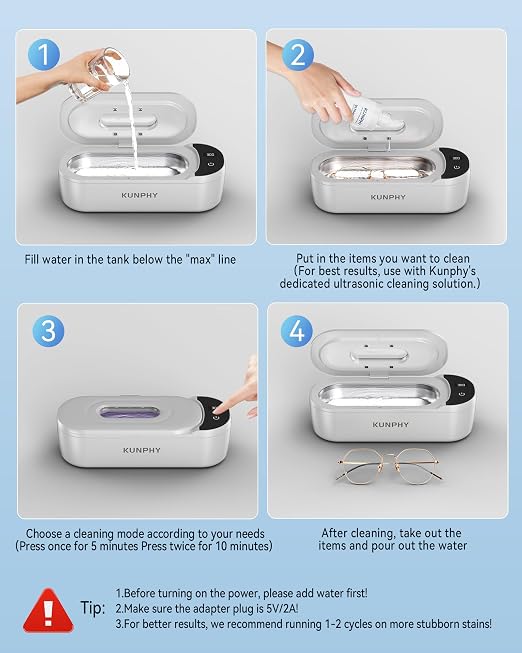 KUNPHY 48kHz Ultrasonic Jewelry Cleaner, Ultrasonic Cleaner | 2026 Upgraded Design, 400ml Tank, 2 Digital Timers, Touch Operation, for Eyeglasses Watches Silver Gold Diamond Rings