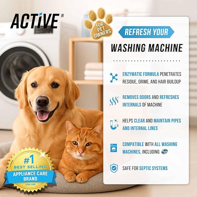 ACTIVE Washing Machine Cleaner for Pet Owners and Disposal Cleaner - Includes 24pk Pet Washer Cleaning Tablets and 24ct Garbage Disposal Cleaner Tabs