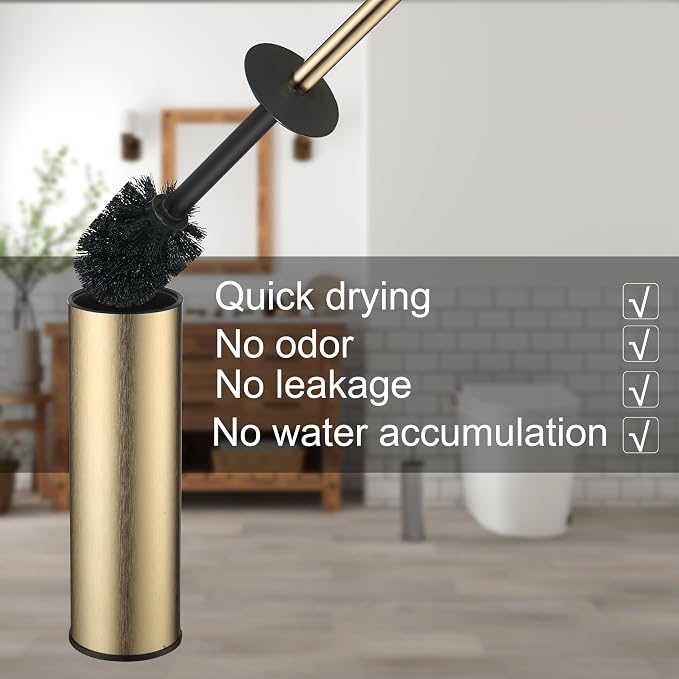 Toilet Brush and Holder Set Premium Material Toilet Bowl Cleaner Free Standing Toilet Bowl Brush and Holder Gold