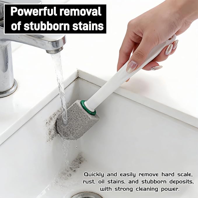 Pumice Stone Toilet Bowl Cleaner with Long Handle, 9.65 Inch, Includes 1 Handle and 3 Pumice Stones, Hard Water Stain Remover for Toilet, Bathtub, Tile, Grill