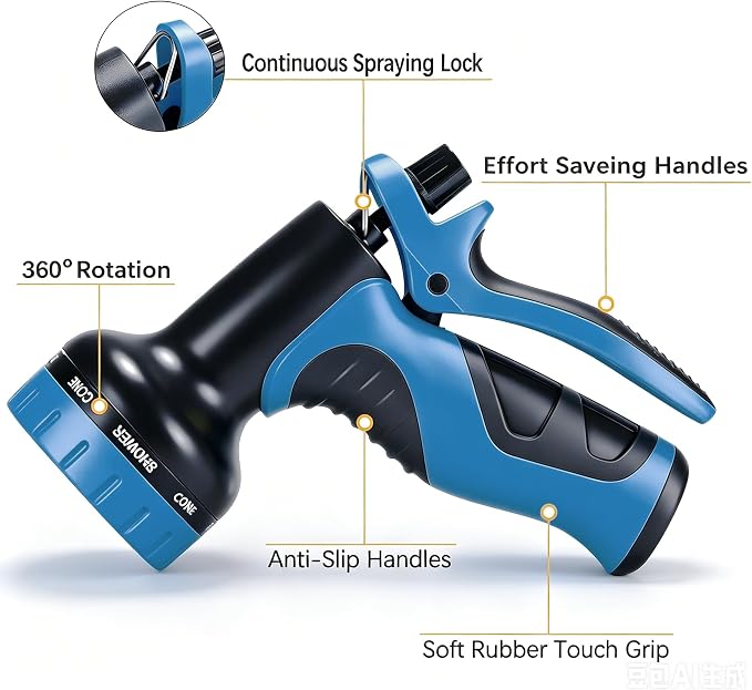 10 Spray Modes Multi-Functional Garden Hose Nozzle, All-Purpose Water Sprayer for Gardening, Cleaning & Pet Care