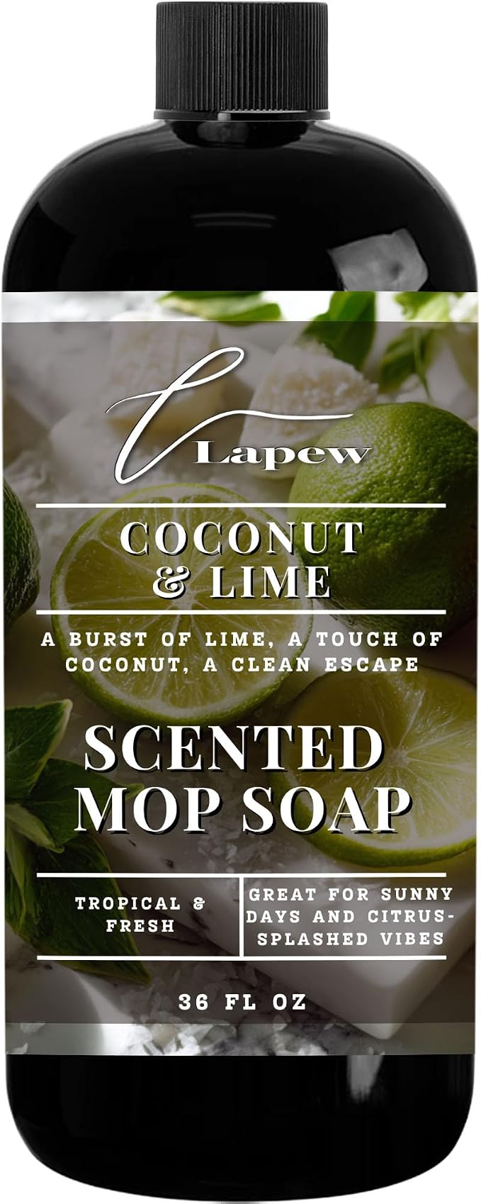 Lapew Coconut & Lime Scented Mop Soap - Luxury Floor Cleaner Concentrate for Mopping Tile, Laminate, Vinyl & Hardwood | Streak-Free, Low-Foam | 36 oz