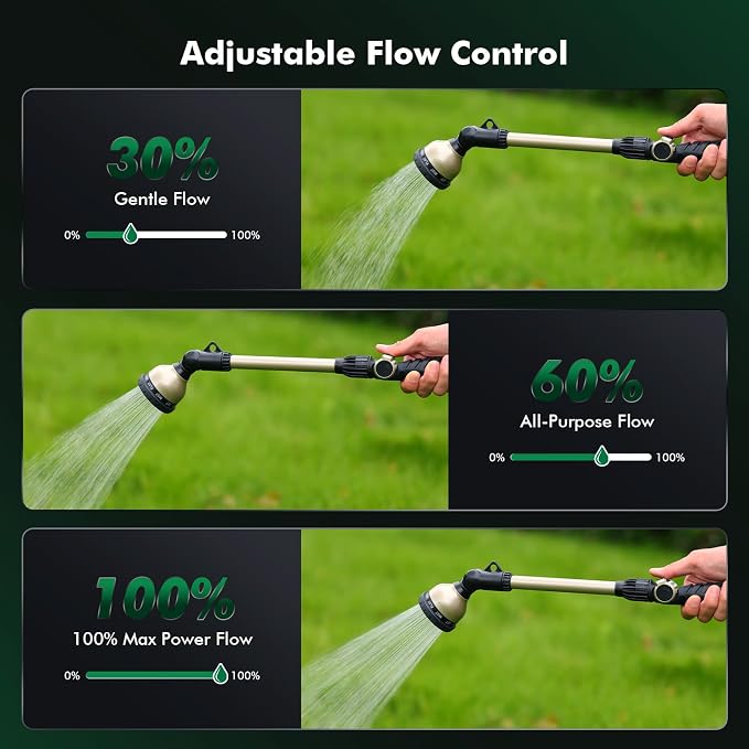 RESTMO Heavy Duty Watering Wand, Metal Garden Hose Nozze Sprayer | 180° Swivel Ratcheting Head, 18-Inch Hose Wand with 10 Spray Patterns & Flow Control, Ideal for Hanging Baskets & Shrubs