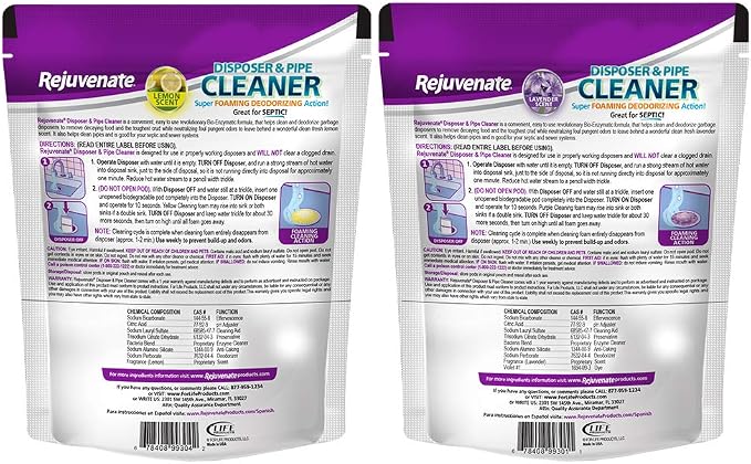 Rejuvenate Garbage Disposal and Drain Pipe Cleaner Powerful Foaming Action and Removes Garbage Disposal Smells 2 x 6 Unit Packs Lemon and Lavender