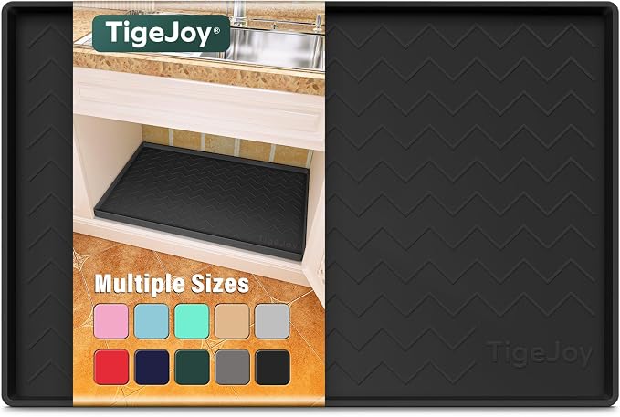 TigeJoy 28" x 22" Under Sink Mats for Kitchen Waterproof, Leak-Proof Silicone Mat Sink Protector and Cabinet Liner, Kitchen Essentials Organizer and Storage, Boot or Shoe Tray, Pet Feeding Mat