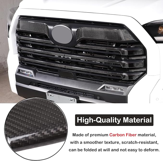 Aunginsy Car Front Bumper Grille Trim Sticker Compatible with Toyota Tundra 2022 2023 2024 Pickup Truck Real Carbon Fiber Material Decorative Sticker Protection Cover Interior Accessories