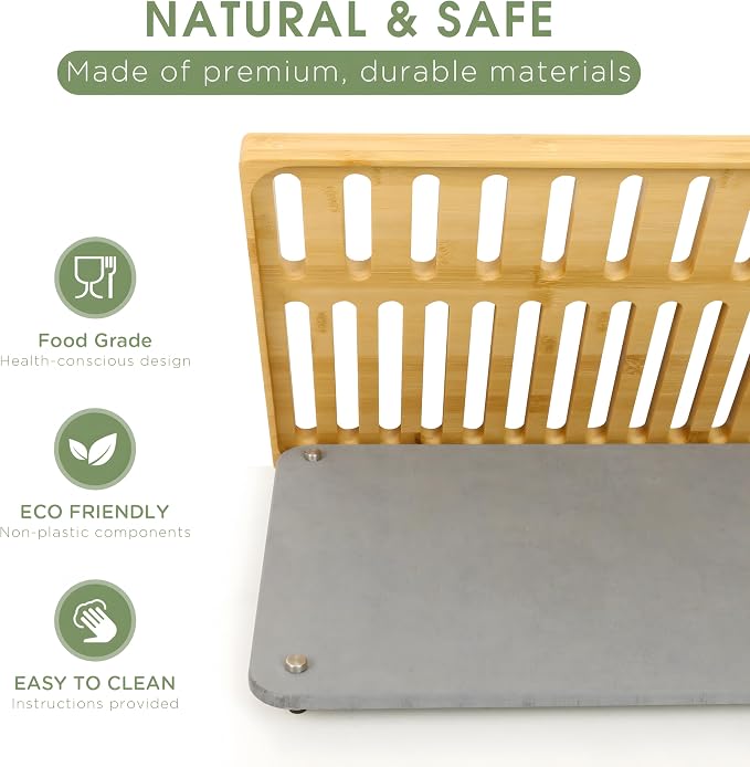 Sofort Stone Drying Mat for Kitchen Counter, Quick Dry Ultra Absorbent Dish Drying Mat with Bamboo Rack, Diatomaceous Earth Drying Pad for Dishes, Plates, Mugs 16″x12″