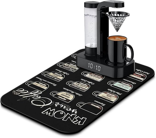 Fun Coffee Mat 19inx12in,Coffee Bar Mat for Countertops,Absorbent Hide Stain Anti-Slip Coffee Bar Accessories Fit Under Coffee Machine Mat,dish Drying Mats for Kitchen
