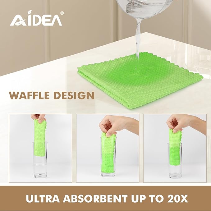 AIDEA Microfiber Glass Cleaning Cloth 12PK, Magic Cleaning Cloth 11×11" | Lint Free Cloth Polishing Rags, Stainless Steel Wipes for Glass, Windows, Mirrors, Stainless Steel, Kitchen Dishcloths