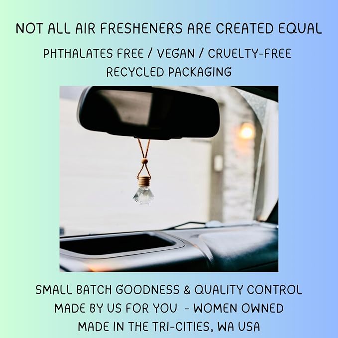 Hanging Car Diffuser Air Freshener Peppermint Essential Oil Fragrance - Perfect for car, small room or as a gift. Long lasting scent with wooden diffuser cap.