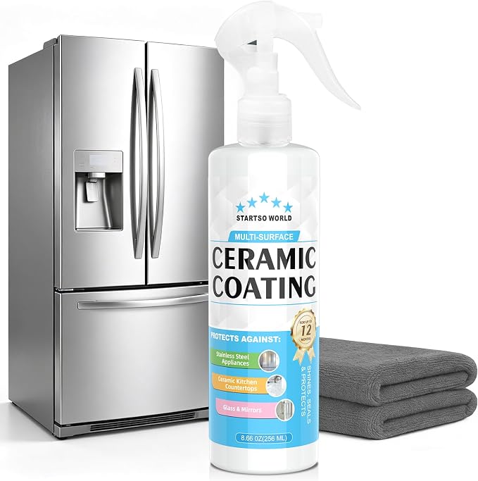 Ceramic Coating Spray – Shine, Seal & Protect Stainless Steel, Glass, Kitchen & Bath – Repels Fingerprints, Water Spots & Grime – Multi-Surface Sealant for Countertops, Sinks & More, 256ML