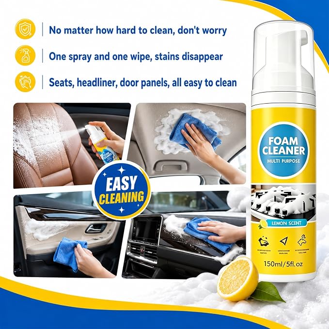 VOYOCUGE 4-in-1 Multi-Enzyme Foam Cleaner, All-Purpose Deep Cleaning Spray, Powerful No-Rinse Foam Cleaner Multi Purpose, for Car Interior, Kitchen Grease, Bathroom Tiles (1pcs, 5 oz, standard)