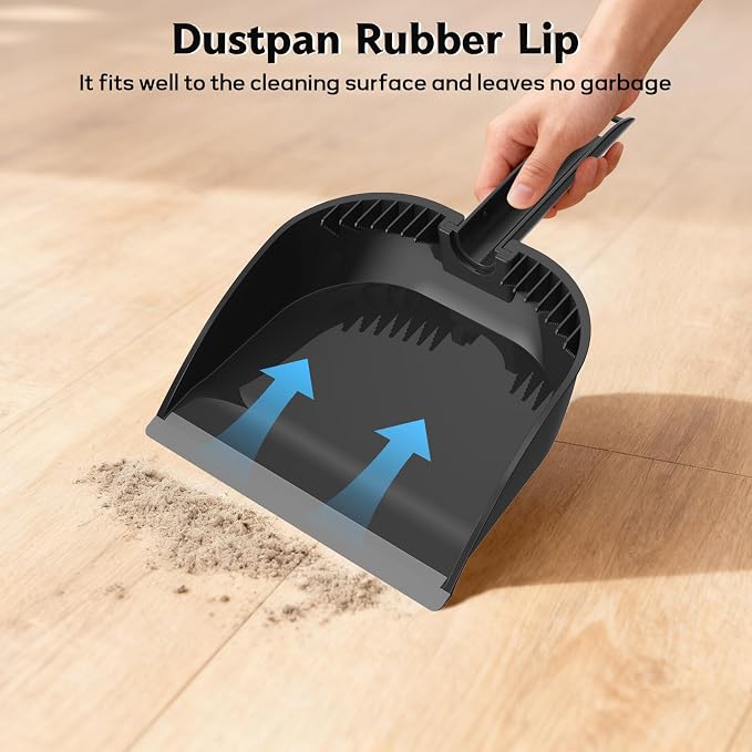SetSail Small Dustpan and Brush Set with Teeth for Pet Hair Cleaning,Black | Nesting Snap-On Handheld Broom and Dust Pan Portable Broom and Dustpan Set Suitable for Desktop, Sofa, Camping