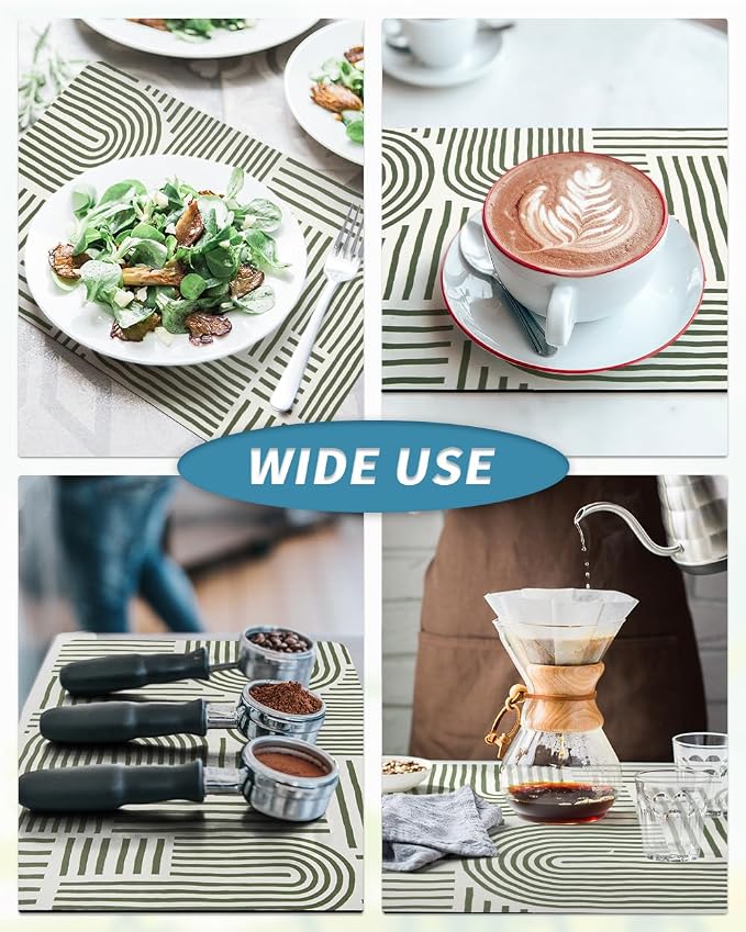 AMOAMI Coffee Mat Hide Stain Rubber Backed Absorbent Dish Drying Mat for Kitchen Counter - Fits Under Coffee Maker or Machine - Green Line 17x31.5