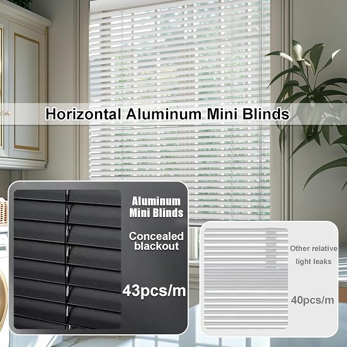 Aluminum Mini Blinds, 1" Metal Slat Venetian Blinds, 28" 32" 36" 42" 48" 56" 64" 68" Light Filtering Horizontal Window Blind & Shades, Privacy Screen, Home Office Blackout Shutters(White)