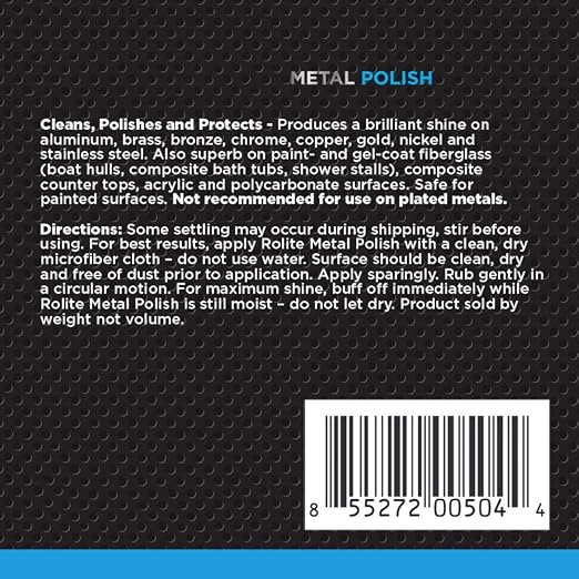 Rolite Metal Polish Paste, 4.5 oz, Industrial Strength Scratch Remover & Cleaner for Aluminum, Chrome, Stainless Steel, Restores Shine to All Metals, Heavy-Duty Polishing Paste