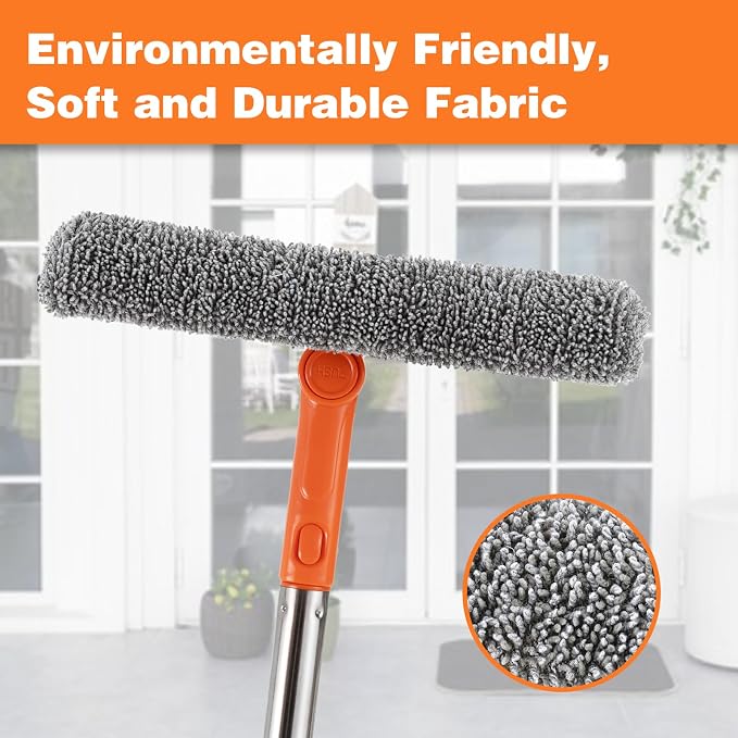 Professional 2 in 1 Window Squeegee with 68" Long Stainless Steel Handle,Microfiber Cloth and Rubber Car Window Squeegee for Gas Station, Glass,Shower