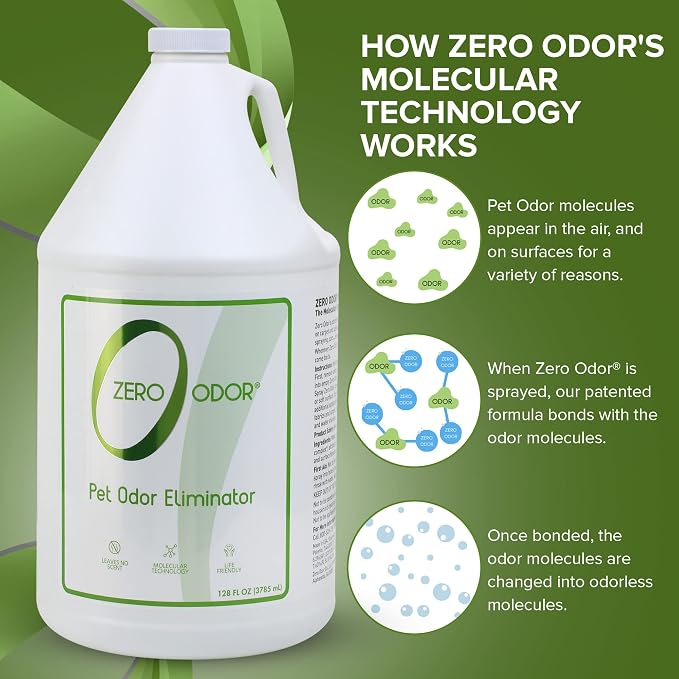 Zero Odor Pet Odor Eliminator, Air and Surface Odor Remover for Carpet, Furniture, and Pet Beds, Refill, 128 oz