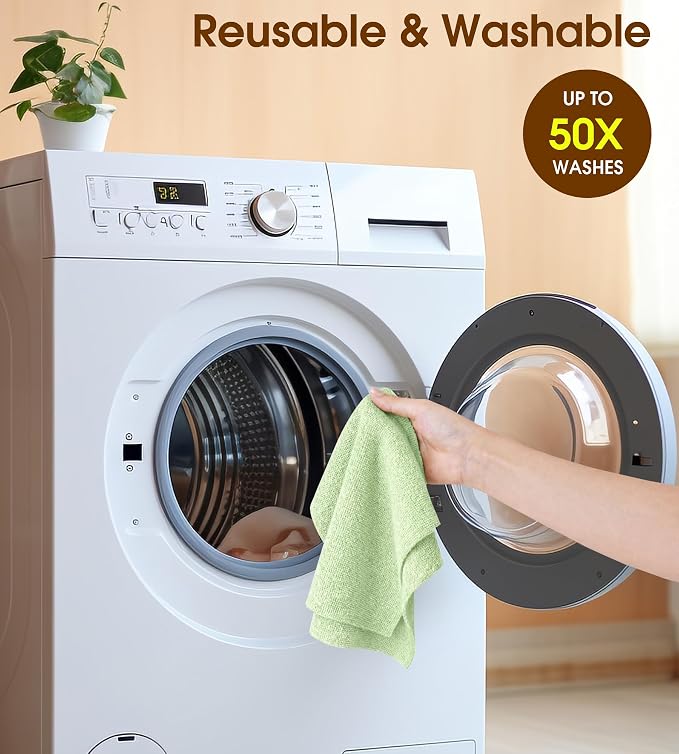 KitchLife Microfiber Cleaning Cloth Roll, 100 Pack - Tear-Away Microfiber Paper Towels, Lint-Free, Reusable, Washable for Kitchen, Car, Dishes, and Sensitive Surfaces (Bean Green)