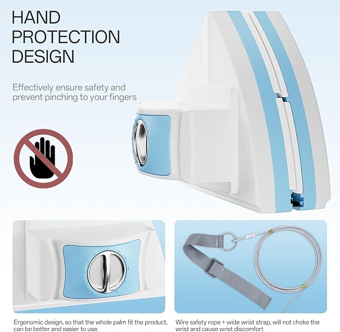 Magnetic Window Cleaner, Adjustable Double Sided Window Cleaning Tool for Single & Double Glazed Glass (0.10"–1.20") High-Rise Glass Wiper with 2.6m Safety Rope