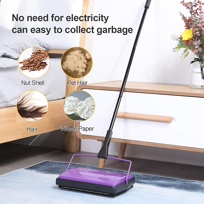 Yocada Carpet Sweeper Cleaner Manual Household Sweeper Lightweight | Hand Push Non-Electric for Home Office Low&Undercoat Carpets Rugs Pet Hair Dust Scraps Paper Rubbish Cleaning with a Brush
