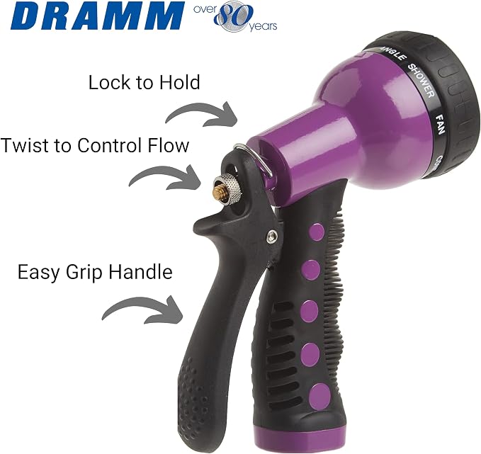 Dramm Revolver Heavy Duty Metal Garden Hose Nozzle – 9 Spray Patterns, High Pressure Jet, Thumb-Control Flow, Ergonomic Grip – Red (Pack of 6)