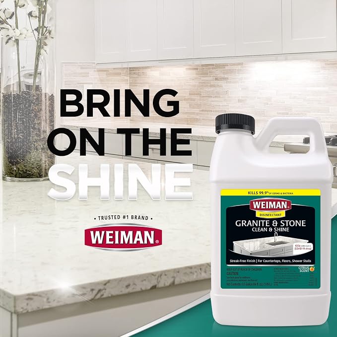 Weiman Disinfecting Granite Daily Clean & Shine Refill, 64 Oz - Safely Clean Disinfect and Shine Granite Marble Soapstone Quartz Quartzite Slate Limestone Corian Laminate Tile Countertop (Pack of 2)