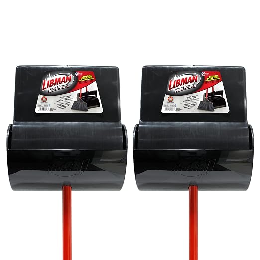 Libman Commercial 917 Lobby Dust Pan and Broom Set (Closed Lid), Black/Red (Pack of 2)
