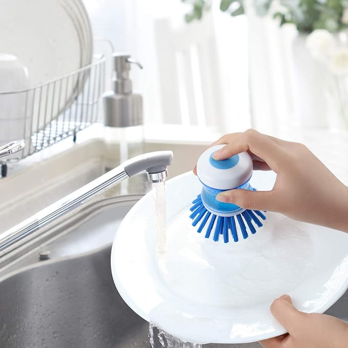 Dish Brush with Soap Dispenser, Stiff Bristles Dish Scrubber for Pots, Pans & Sink Cleaning, 2 Pack