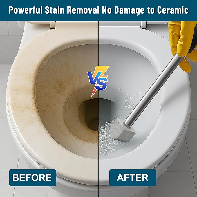 Pumice Stone Toilet Bowl Cleaner,16.7Inch Toilet Pumice Stone with Handle Cleans Hard Water Ring Calcium Buildup&Stains for Toilet Bath Kitchen Household Cleaning (Black)