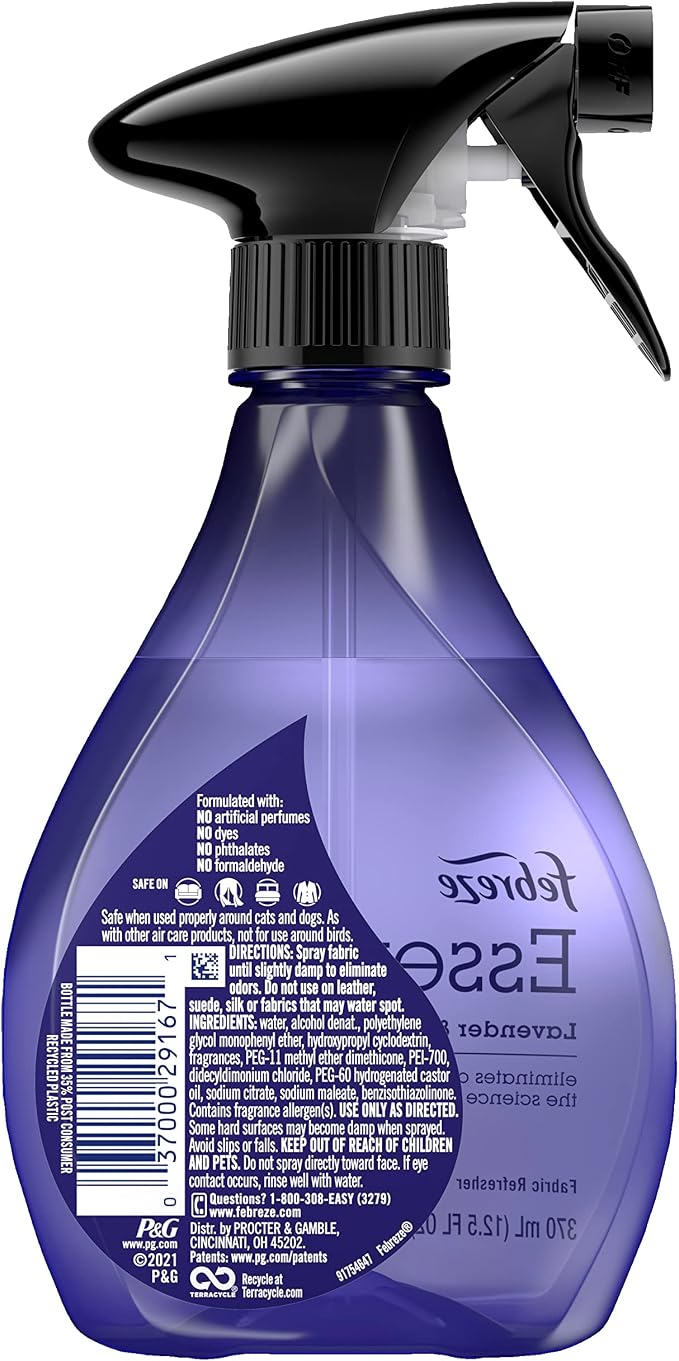 Febreze Fabric Spray, Fabric Refresher Essentials, Odor Eliminator for Strong Odor, Includes Lavender & Eucalyptus Essential Oil, Vetiver & Vanilla Essential Oil, 12.5 Oz (Pack of 3)