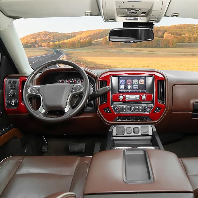 RT-TCZ for Silverado Red Dash Panel Trim Cover for GMC Sierra Chevy Silverado 2014-2017 ABS Interior Accessories 4pcs