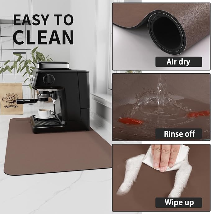 HotLive Coffee Mat - Absorbent Hide Stain Rubber Backed Dish Drying Mat for Kitchen Counter - Bar Mats for Countertops Accessories Fit Under Coffee Maker Espresso Machine
