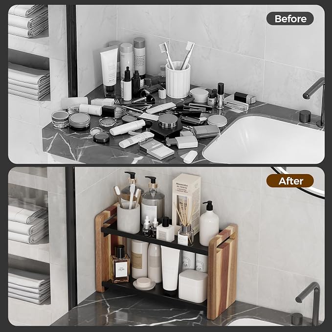 Bathroom Counter Organizer,Bathroom Counter Shelf,Bathroom Organizers,Organizers and Storage,Under Sink Organizer,Cologne Organizer for Men,Cologne Cabinet,Vanity Shelf(Acacia 2 Tier)