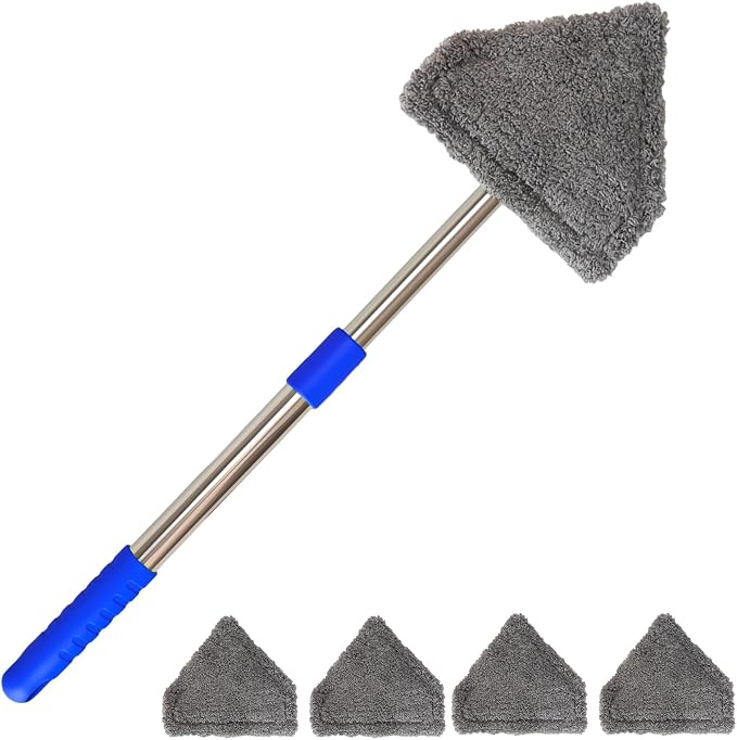 Windshield Squeegee Car Cleaning Tool, Equipped with 4 Reusable and Washable Ultra-Fine Fiber Pads, 13-16.7 inches Extendable Handle Can Rotate 180° Suitable for Car Glass and Household Windows