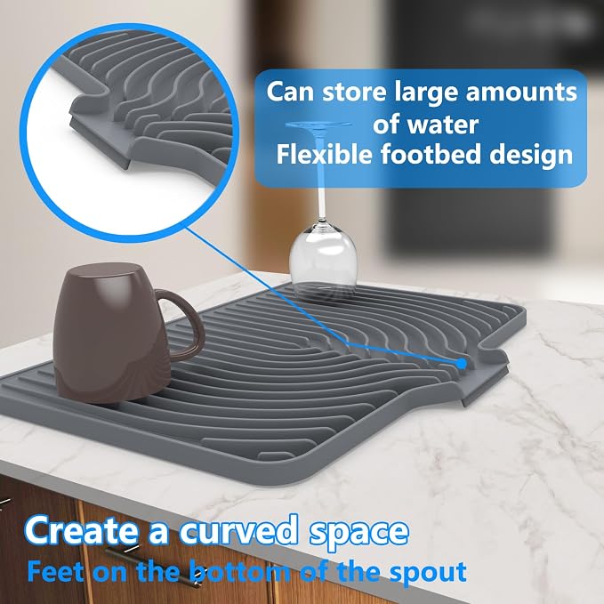 Dish drying mats for kitchen counter,18"×12"Silicone Self-Draining mat | Various sizes and colors,Self-Draining Slope Structure,Enabling faster drying,Heat-Resistant,Easy to clean,Food-grade