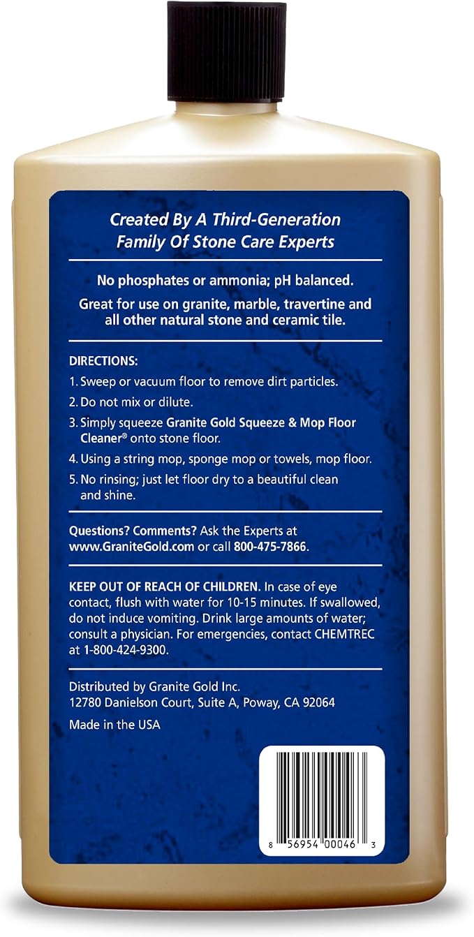 Granite Gold Squeeze and Mop Floor Cleaner For Granite, Marble, And Other Natural Stone Or Ceramic Tile Surfaces, 32 Fl Oz