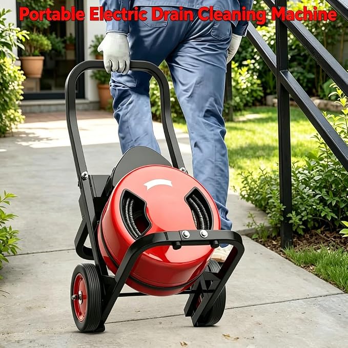 100Ft 3/4 Inch Drain Cleaning Machine. Sewer Snake 750w Auto Feed with 6 Cutter, Portable Drain Cleaning Machine Electric Drain Auger Sewer Auger Air-Activated Foot Switch for 4" to 8" Pipes