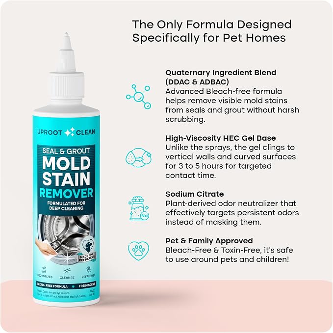 Uproot Clean Mold Stain Remover Gel 8 fl. oz.: Bleach-Free Gel Cleaner for Top & Front Load Washer Seals, Grout, Caulking, Refrigerators, & More - Fresh Floral Fragrance