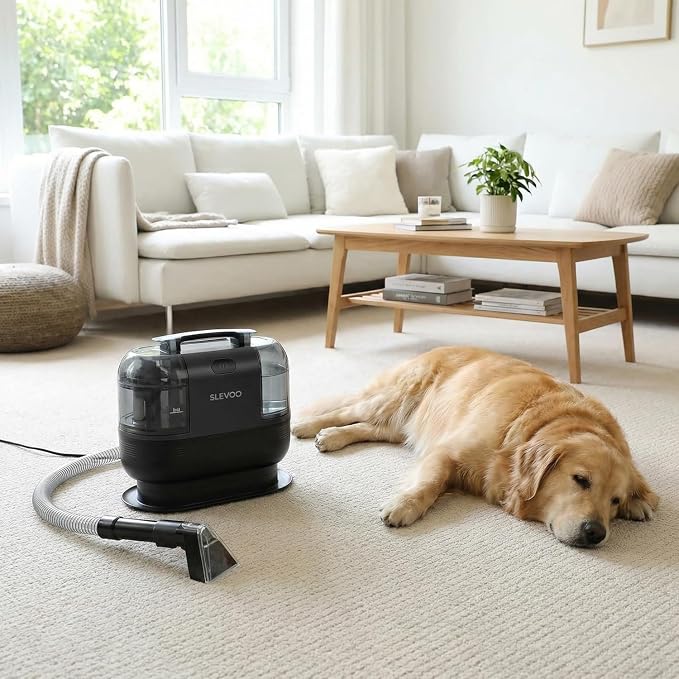 Slevoo Portable Carpet Cleaner, 500W 20Kpa Upholstery Cleaner Machine | Handheld Spot Cleaner for Pet Stains, Carpet, Car Interiors, Stair, Lightweight 7.27lbs, 42oz Large Dual Tank, Dark Gray
