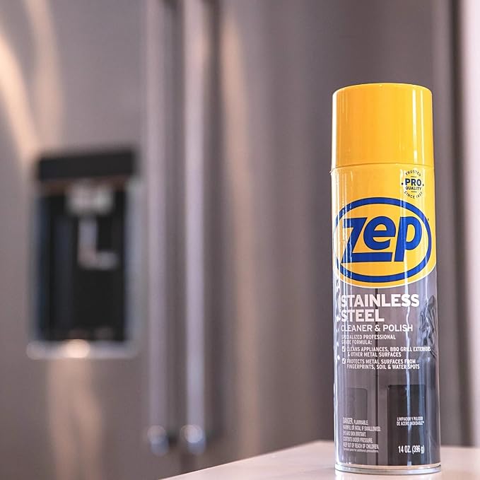 Zep Stainless Steel Cleaner and Polish 14 Ounces - ZUSSTL14 - Protects Metal Surfaces from Fingerprints, Soil and Waterspots & Streak-Free Glass Cleaner 32 oz ZU112032, Blue
