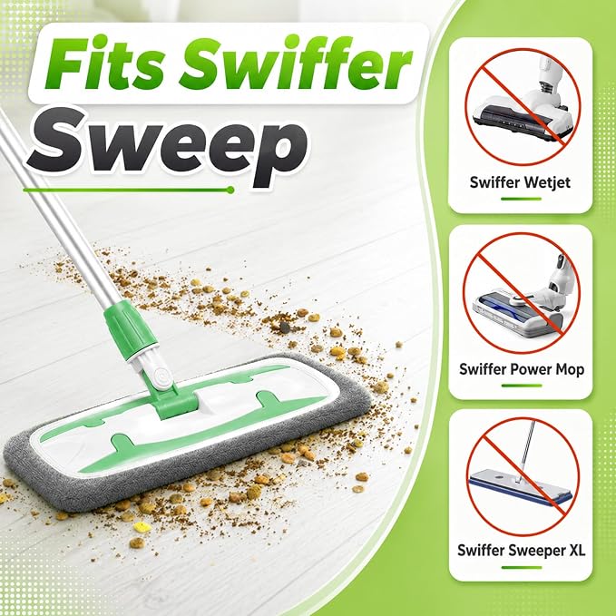 Reusable Mop Pads Compatible with Swiffer Sweeper Mop Cleaning Mop Pads Refill for Dry & Wet Sweeping for Multi-Surface/Hardwood Floor Cleaning (Grey)