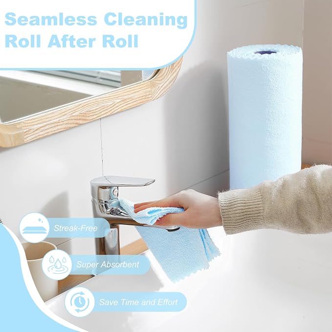 Jessy Home 2 Roll Reusable Paper Towels,100 Sheets Tear Away Microfiber Cleaning Cloth, Lint Free Cleaning Rags for Kitchen, Dishcloth,Household Cleaning Supplies