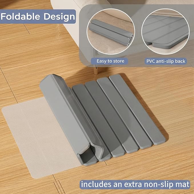Foldable Stone Bath Mat, Quick Dry Stone Drying Mats for Bathroom, Super Absorbent Bath Mat, Non Slip, Large Diatomaceous Earth Dish Drying Mats for Kitchen Counter 23.5 x 15.4in, Dark Gray