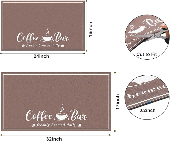 CooRug Absorbent Coffee Mat, Fashion Dish Drying Mat for Kitchen Counter Coffee Bar Accessories Espresso Machine Dish Rack 17" x 32" Brown