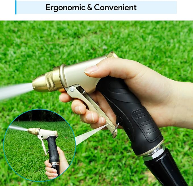 Garden Hose Nozzle, Heavy Duty Metal Spray Nozzle | Upgraded, High Pressure, Adjustable Spray Patterns, For Watering Plants, Car Washing, Pet Showering