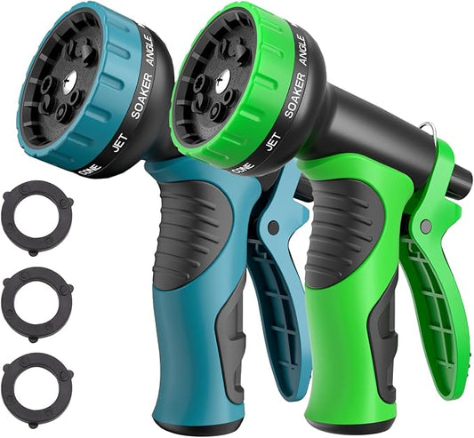 Besiter Garden Hose Nozzle with 10 Spray Patterns : 2 Pack High Pressure Water Sprayer for Car Washing, Pet Bathing & Lawn Care with Lock Feature & Comfort Grip – Fits All 3/4" Standard Hoses Thread
