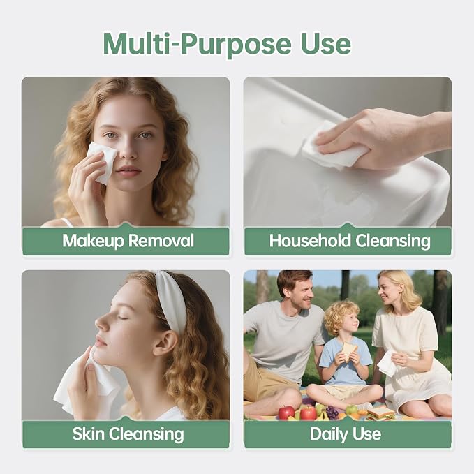 Matern'ella Clean Face Towels Disposable Facial Washcloths XXL 100 Cts | Thickened Dry Wipes Facial Cleansing Makeup Remover Soft Face Towelettes for Sensitive Skin Unscented 100% Plant-based