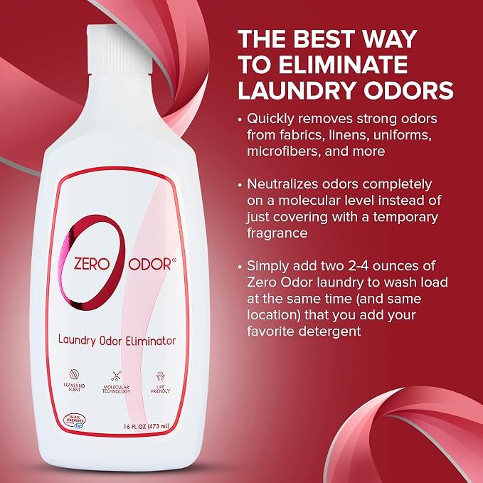 Zero Odor Laundry Odor Eliminator — Unscented In-Wash Additive for Clothes, Towels & Linens — HE Compatible, Works With Your Detergent, 16 oz
